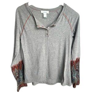 Sundance XS Henley Boho Printed Cuffs Layering Fall Bohemian Hippie Festival